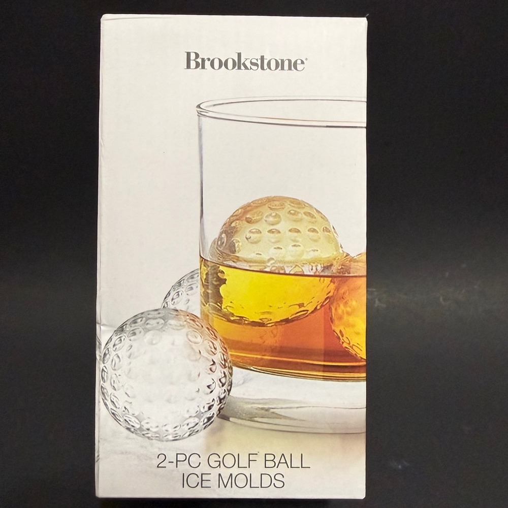 Brookstone 2-PC Golf Ball Ice Molds‎ Silicone Sphere Whiskey Barware NEW IN BOX